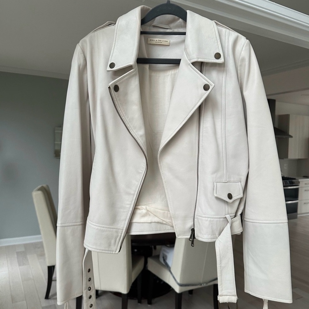 SPELL NOVELLA BIKER LEATHER JACKET (L) - Picture 5 of 11